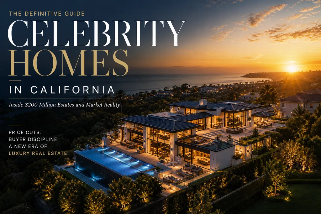 Celebrity Homes in California: Power, Pricing, and the Reality Behind the Headlines 1 Luxury California mansion aerial sunset cover celebrity homes article