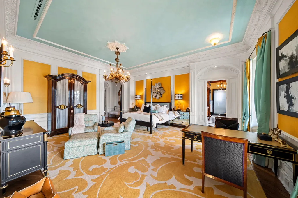 Inside Florida’s Most Ambitious Private Estate: The Oaks Emerges as a $115 Million Benchmark in Tampa Bay 7 Luxury master bedroom at The Oaks Estate featuring elegant decor and high ceilings in Tampa, Florida
