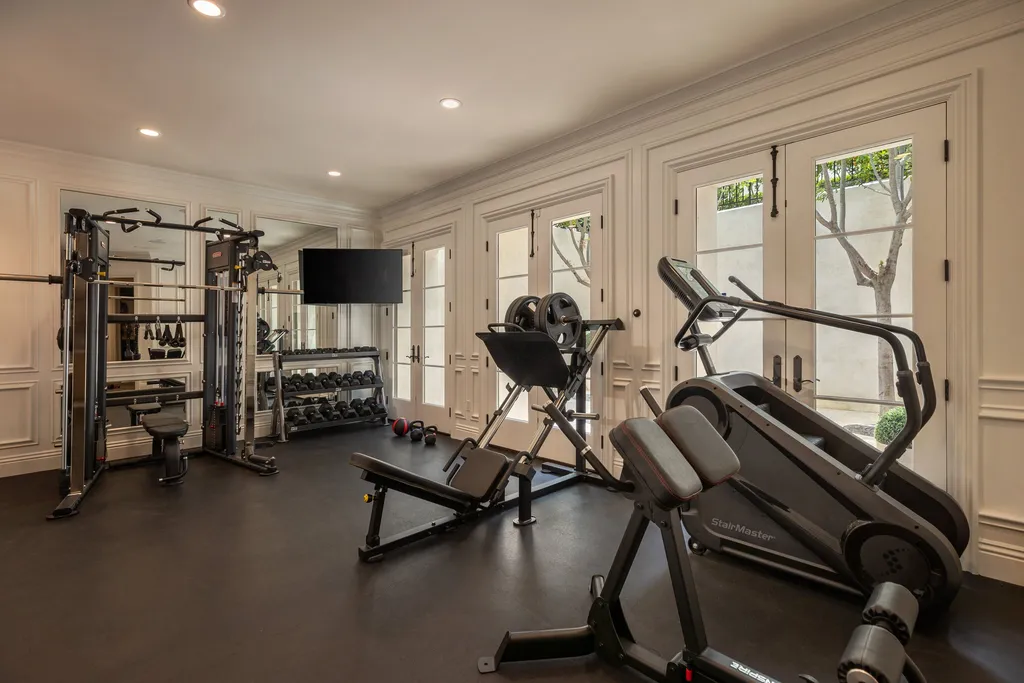$38,500,000 Shady Canyon Estate in Irvine Blends Contemporary European Design With Nearly an Acre of Privacy 10 Private fitness center at 76 Golden Eagle in Shady Canyon featuring strength training equipment, cardio machines, and luxury wellness amenities