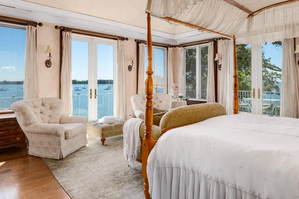 Connecticut’s Most Expensive Home Hits the Market for $100 Million: Historic Waterfront Estate Cedar Cliff Debuts in Greenwich 5 Luxury primary bedroom at Cedar Cliff estate with panoramic Long Island Sound views in Riverside Connecticut
