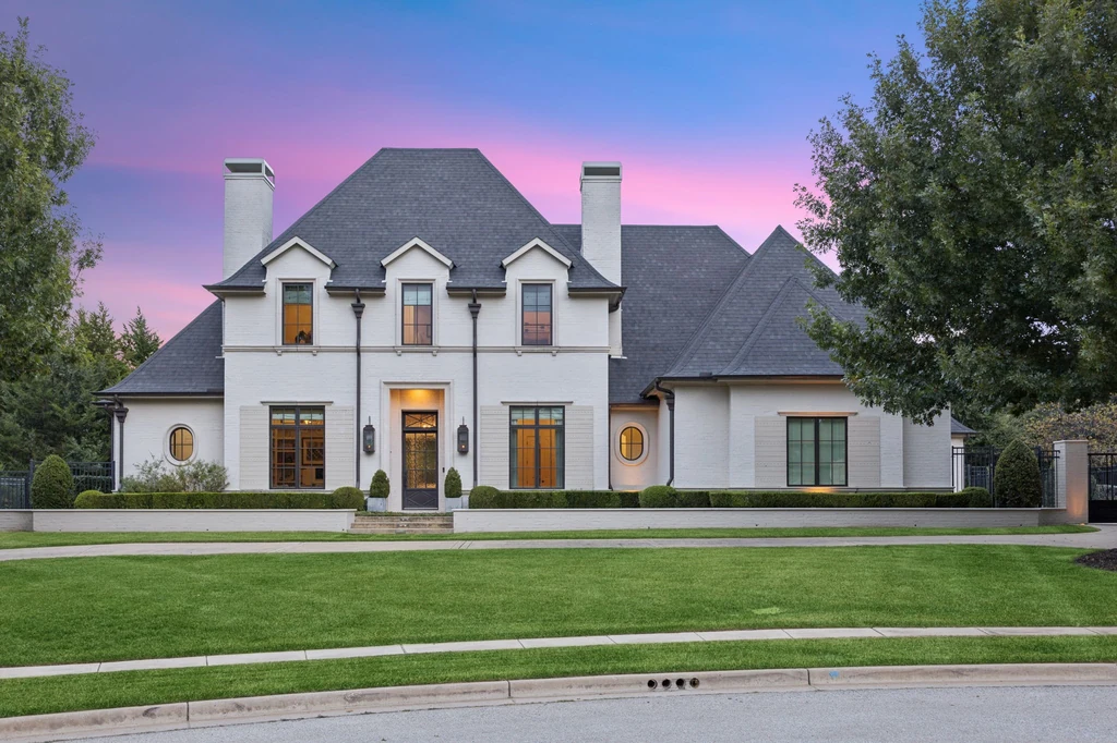 1255 Bolton Ct – Front Exterior Twilight 1255 Bolton Ct, Southlake: a steep roofline and warm window light define the front elevation at twilight.