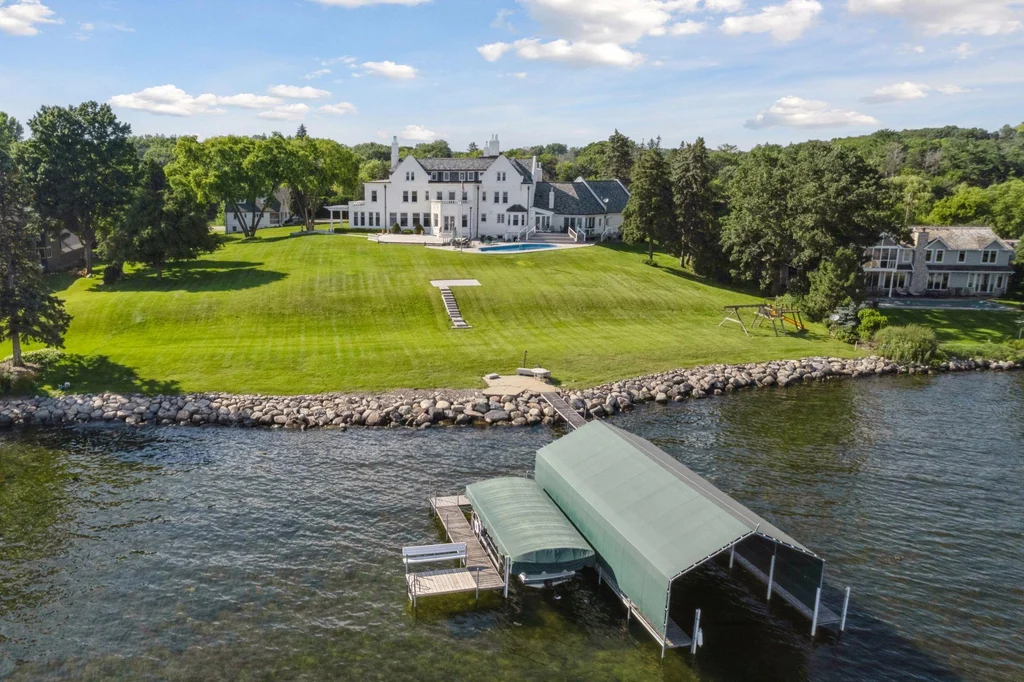 1305 Shoreline Dr — Shoreline Dock Lawn An expansive lawn links the mansion with its dock and Lake Minnetonka shoreline at 1305 Shoreline Dr.