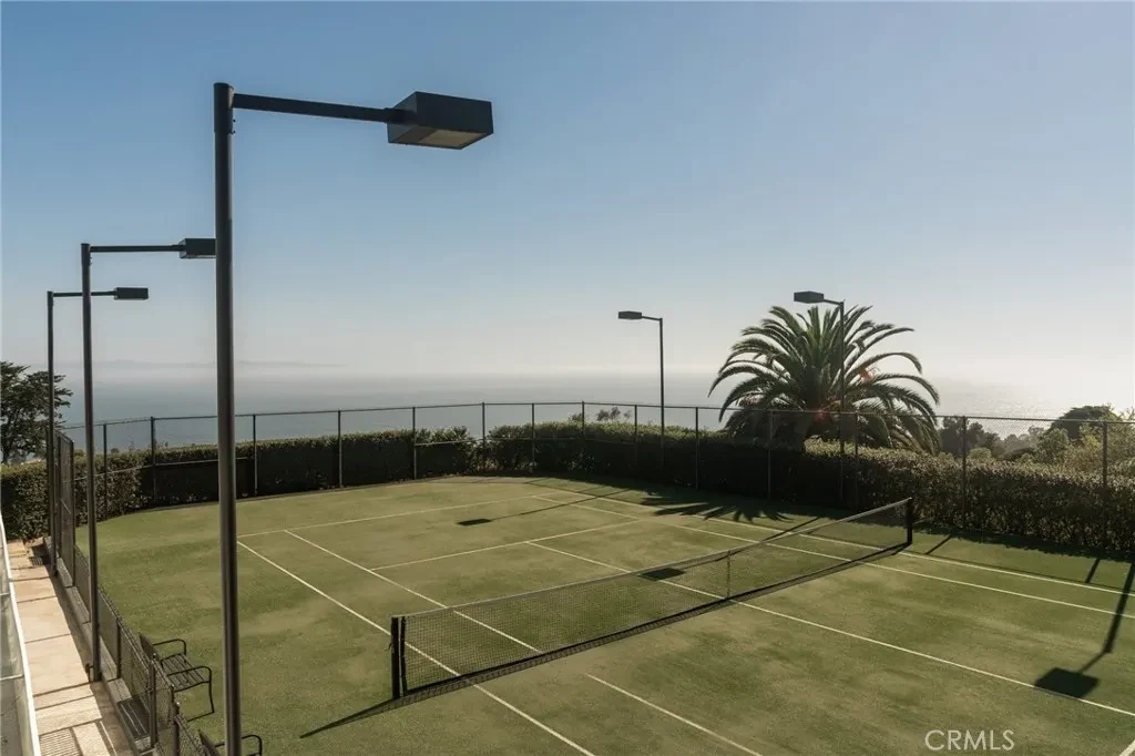 3201 Campanil Dr – Ocean View Tennis Court 3201 Campanil Dr, Santa Barbara: the tennis court sits beneath an expansive ocean horizon.