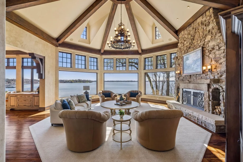 Wayzata Bay Estate With an Octagonal Great Room and 216 Feet of Shoreline Asks $16,450,000 5 The octagonal great room opens to broad views across Wayzata Bay at 358 Ferndale Rd S, Wayzata